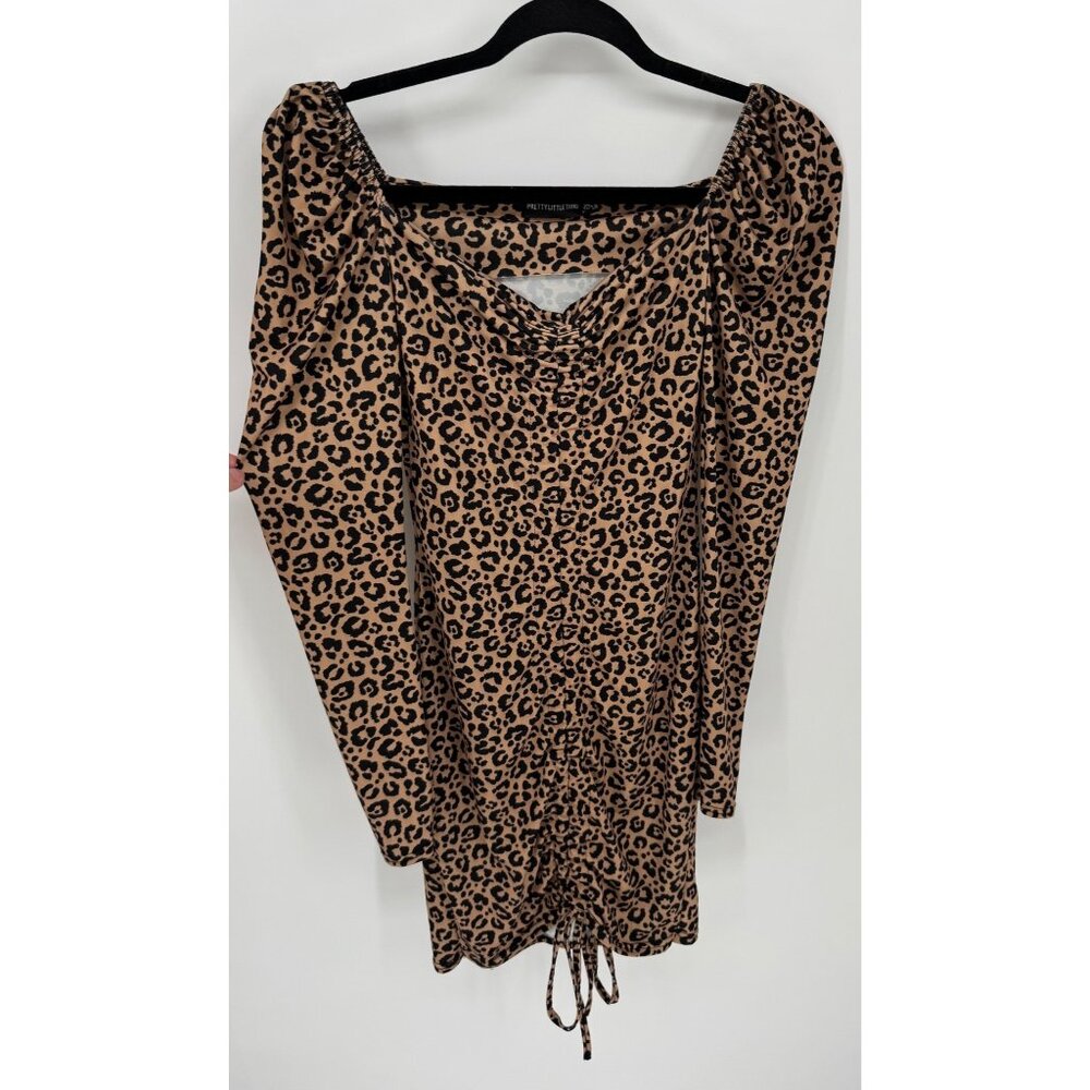 Pretty Little Things Womens Leopard Print Puff Sleeve Ruched Mini Dress